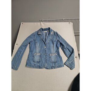 Vintage Y2K 80’s Jeanology Jean Jacket Blue Denim Embellished Beaded  Size 14